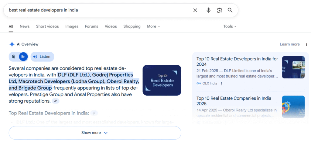 AI Overviews Example