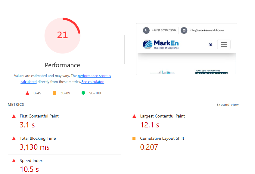 Google Page speed insight score