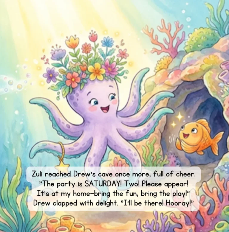 Page from Remember & Grow: Zuli delivers the party message to Drew